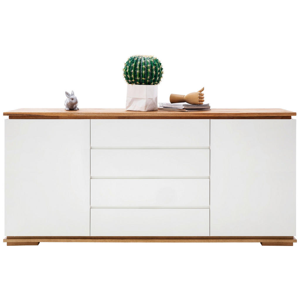 Thumbnail - Sideboard Chiaro, Weiß, Eiche, Holzwerkstoff, Asteiche, Eiche, massiv, 2 Fächer, 4 Schubladen, 172x81x40 cm, Typenauswah...