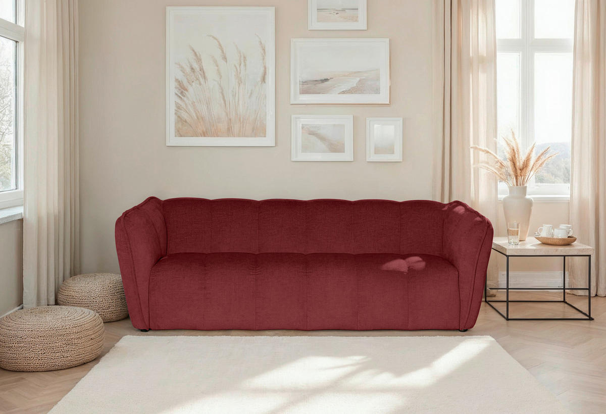 3-SITZER-SOFA LIVOLI in Chenille Bordeaux  - Bordeaux/Schwarz, Design, Kunststoff/Textil (217/70/94cm) - MID.YOU