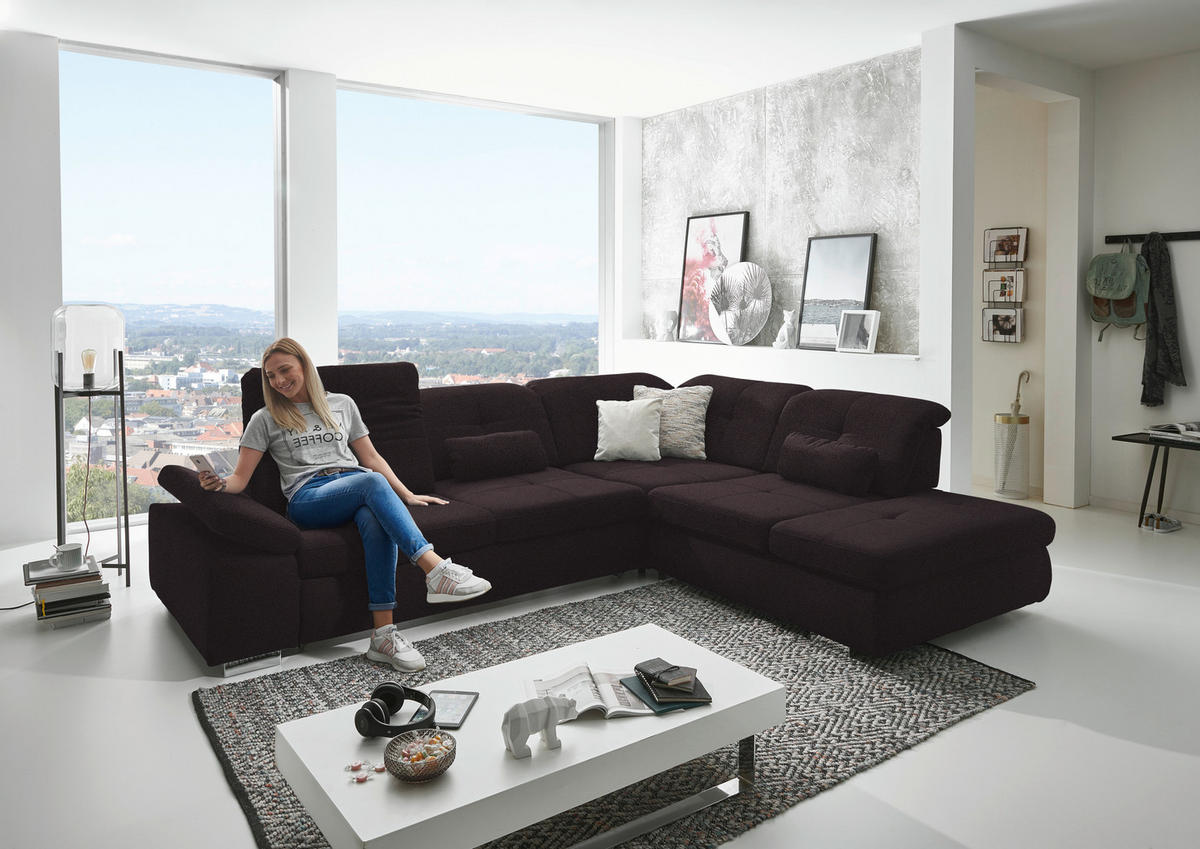 ECKSOFA  in Mikrofaser Mokka  312/260 cm  - Chromfarben/Mokka, Design, Textil/Metall (312/260cm) - Beldomo Style