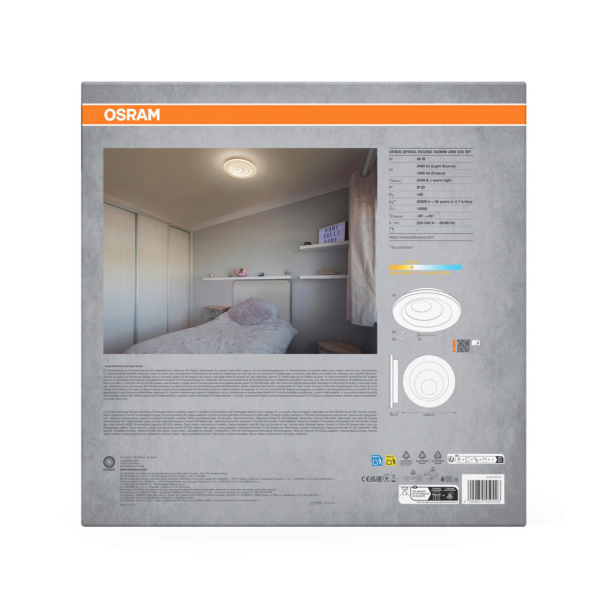 LED-DECKENLEUCHTE Orbis Spiral Round 36,5/5,6 cm   - Weiß, Design, Kunststoff/Metall (36,5/5,6cm) - Osram