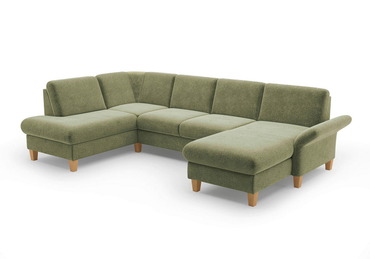 WOHNLANDSCHAFT Hellgrün Flachgewebe  - Eichefarben/Hellgrün, KONVENTIONELL, Holz/Textil (195/314/164cm) - Sit & More