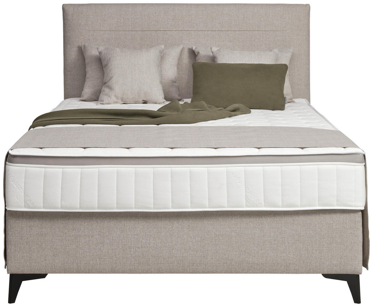 BOXSPRINGBETT 140/200 cm,  in Beige, Matratze, Topper, H3 = fest  - Beige/Schwarz, Design, Kunststoff/Textil (140/200cm) - Hom`in