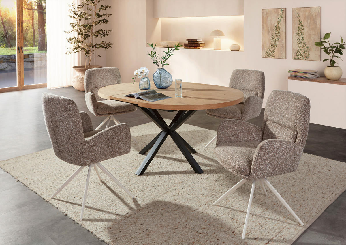 ESSTISCH 120-160/120/77 cm Echtholz  Holz ausziehbar rund Schwarz, Eichefarben  - Eichefarben/Schwarz, KONVENTIONELL, Holz/Metall (120-160/120/77cm) - Milino