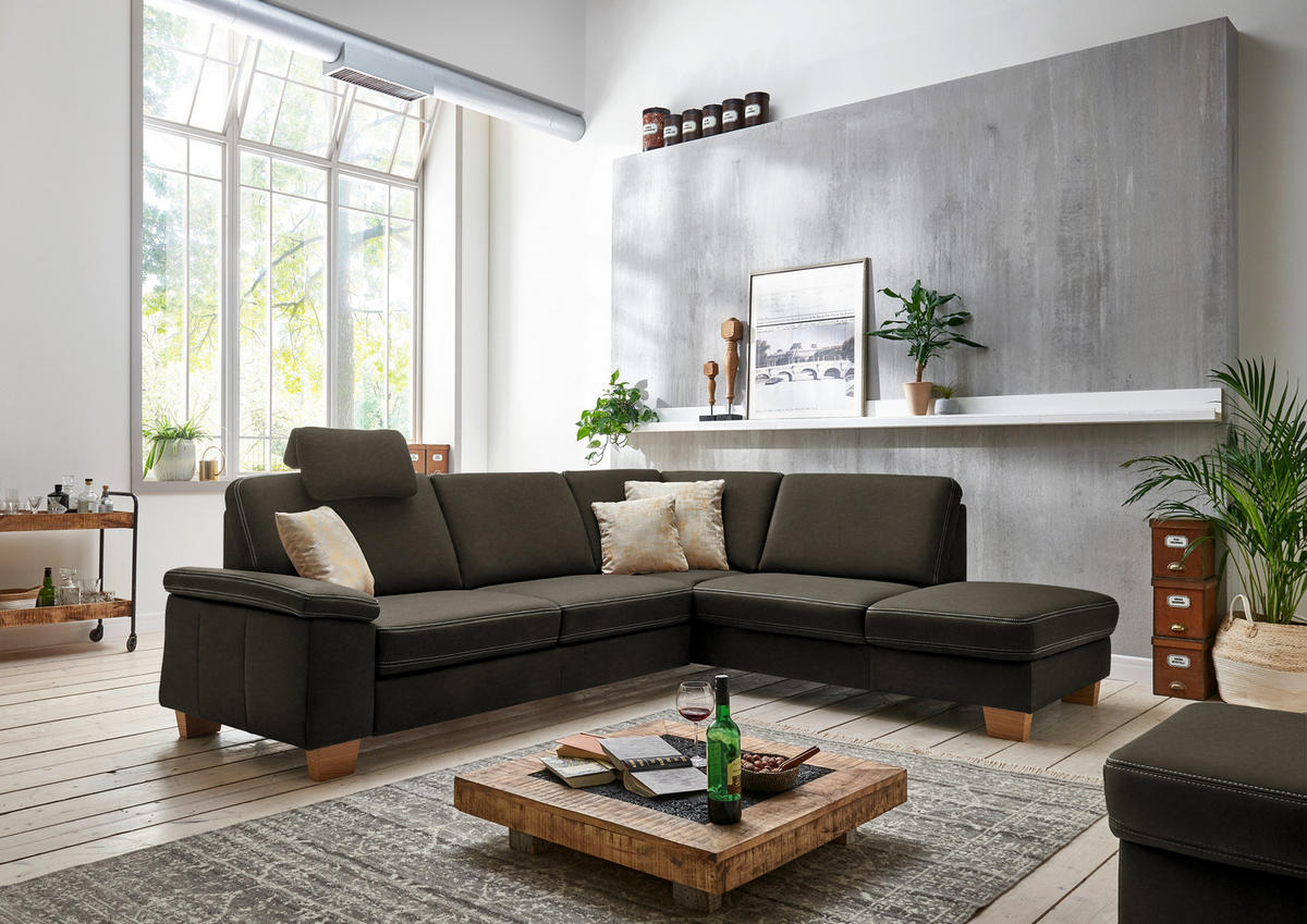 ECKSOFA  in Echtleder Olivgrün  274/235 cm  - Eichefarben/Beige, KONVENTIONELL, Leder/Holzwerkstoff (274/235cm) - Beldomo Premium