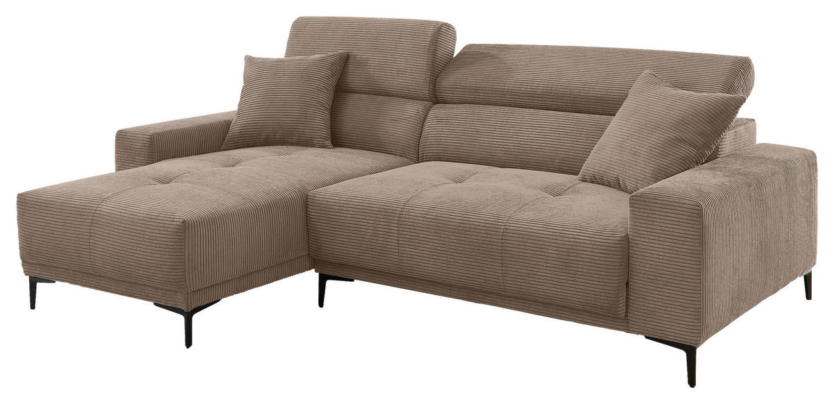 ECKSOFA Cord Graubraun  - Graubraun/Schwarz, Basics, Textil/Metall (183/250cm) - Livetastic