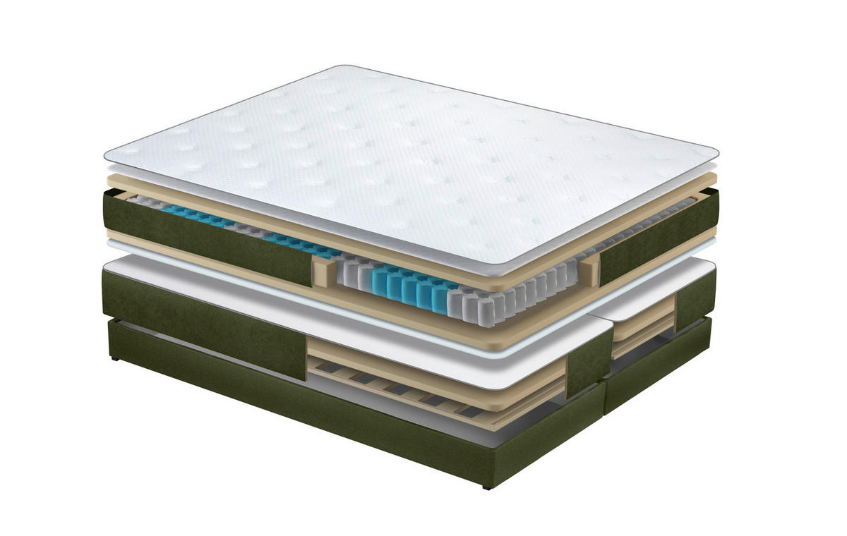 Boxspring 160X200 CM 160/200 cm  verde închis  - maro/verde închis, Modern, lemn/metal (160/200cm) - Voleo