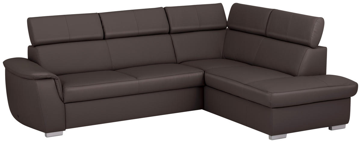 ECKSOFA  in Lederlook Echtleder Dunkelbraun  - Dunkelbraun/Silberfarben, Leder/Holz (262/211cm) - Celina Home