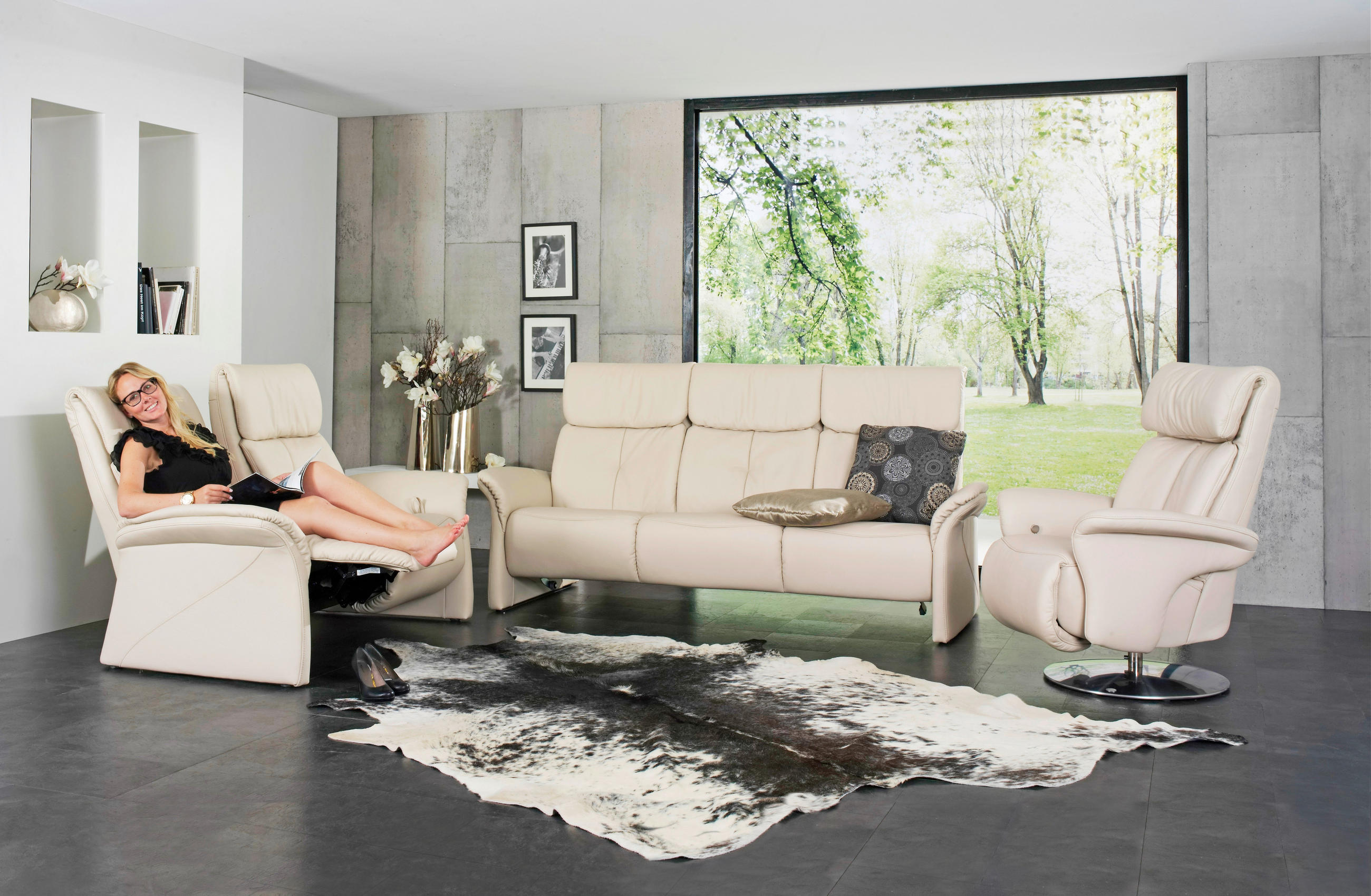 3-SITZER-SOFA Echtleder Hellblau  - Schwarz/Hellblau, KONVENTIONELL, Leder/Kunststoff (209/89/105cm) - Himolla Komfortklass