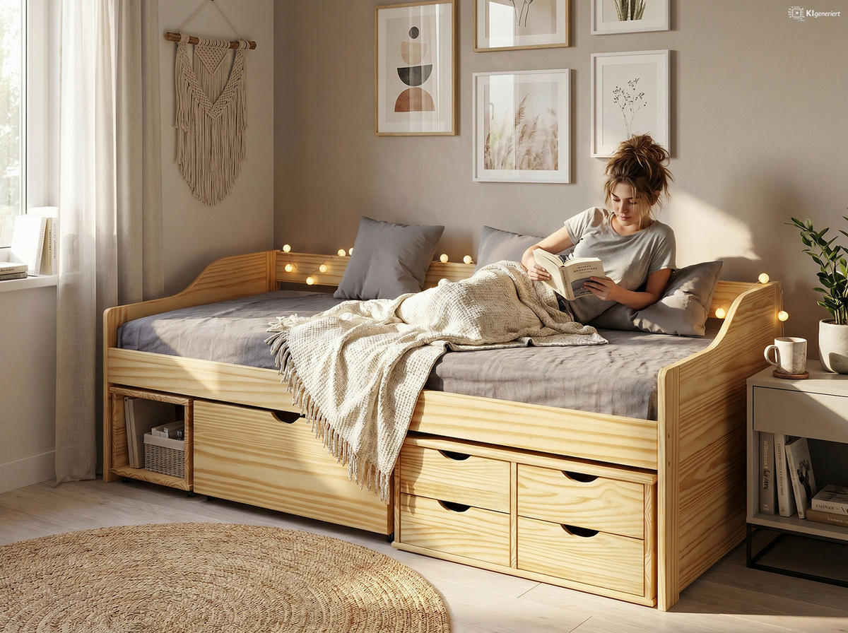 BETT 90/200 cm  in Naturfarben  - Naturfarben, Basics, Holz (90/200cm) - Livetastic