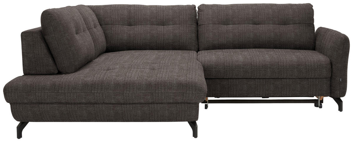 ECKSOFA in Flachgewebe, Leinenoptik Braun  - Schwarz/Braun, Design, Textil/Metall (208/247cm) - Xora
