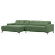 ECKSOFA Olivgrün Cord Rücken echt, Sitzvorzug  - Schwarz/Olivgrün, KONVENTIONELL, Textil/Metall (165/295cm) - Carryhome