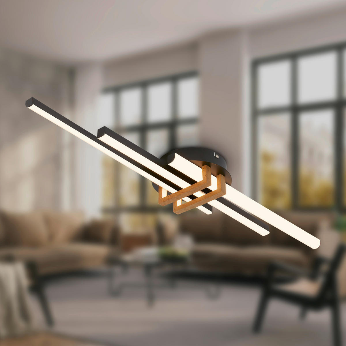 LED-DECKENLEUCHTE 78.5/7.5/16 cm   - Eichefarben/Schwarz, Natur, Kunststoff/Metall (78.5/7.5/16cm)