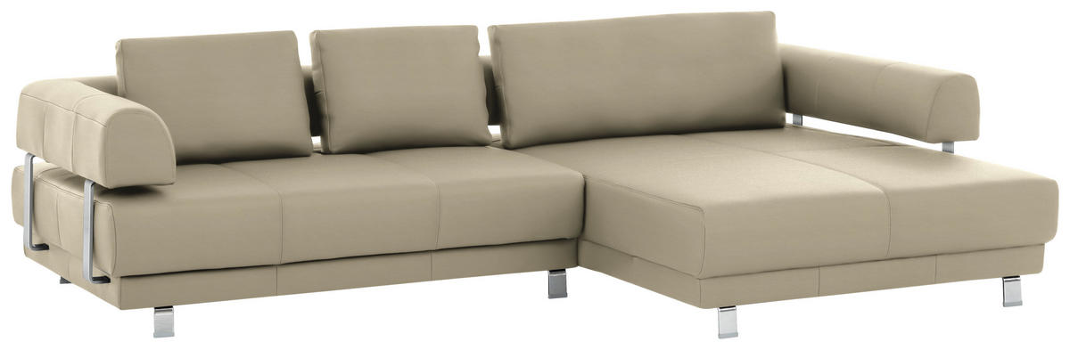 ECKSOFA in Echtleder Sandfarben  - Sandfarben, Design, Leder/Metall (307/188cm)