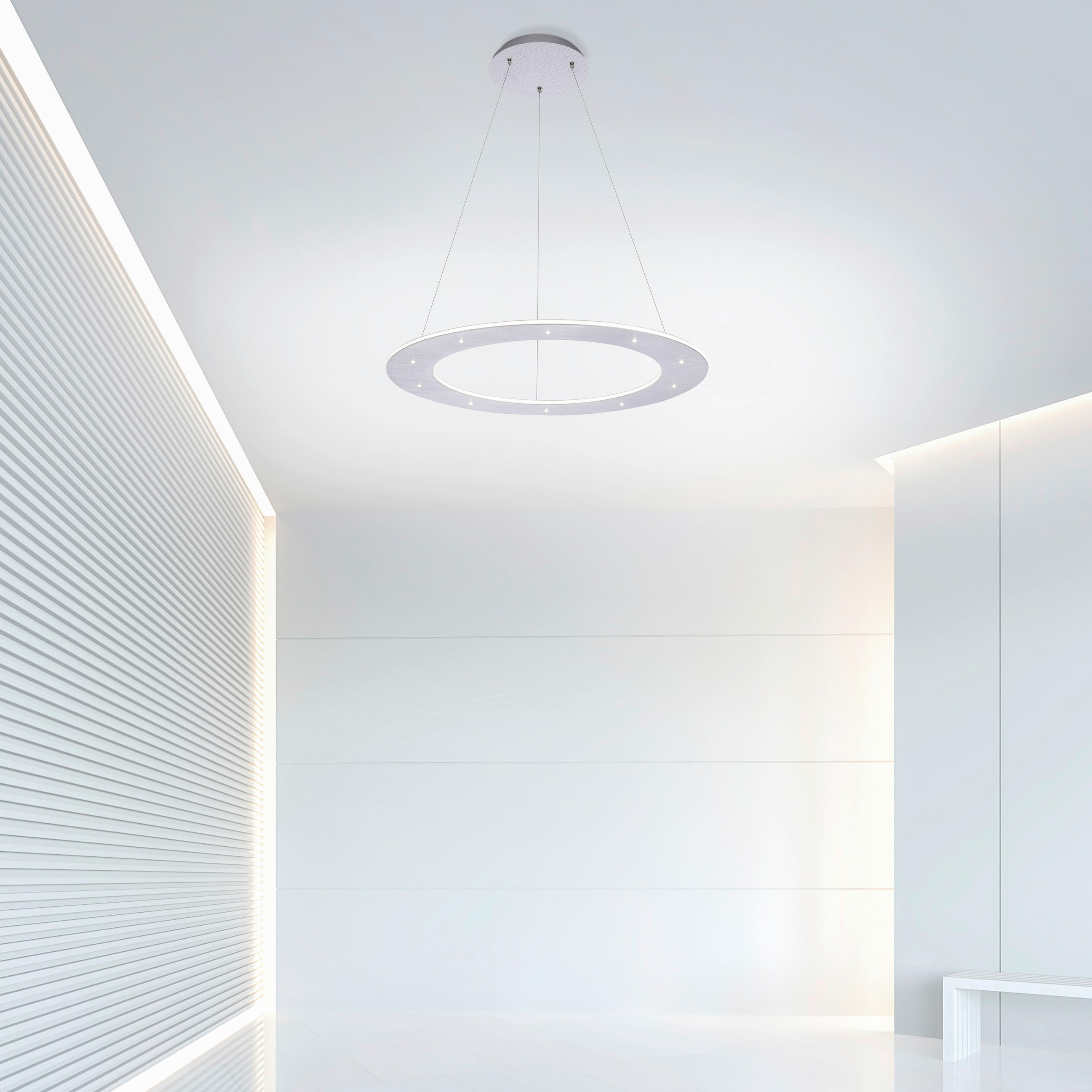 LED-HÄNGELEUCHTE 55/55/200 cm  - Alufarben, Design, Kunststoff/Metall (55/55/200cm) - Neuhaus PURE