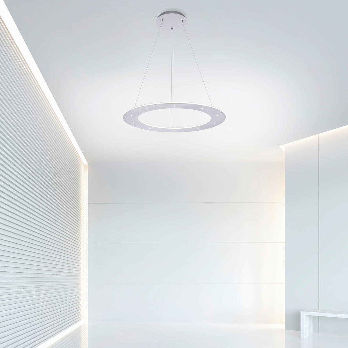 LED-HÄNGELEUCHTE 55/55/200 cm  - Alufarben, Design, Kunststoff/Metall (55/55/200cm) - Neuhaus PURE