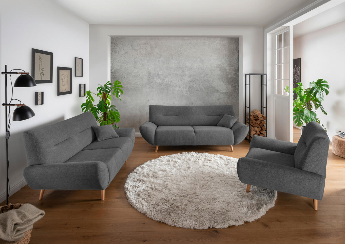 2-SITZER-SOFA Chenille Anthrazit  - Wildeiche/Anthrazit, MODERN, Holz/Textil (173/81/90cm) - MID.YOU