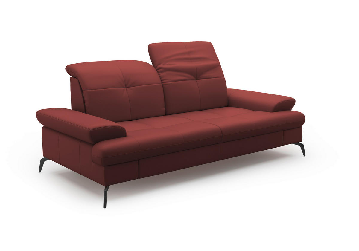 2,5-SITZER in Echtleder Rotbraun  - Rotbraun/Schwarz, Konventionell, Leder/Metall (202/90/122cm) - Sit & More