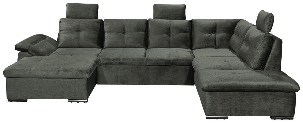 WOHNLANDSCHAFT in Mikrovelours Dunkelgrün  - Dunkelgrün/Schwarz, KONVENTIONELL, Kunststoff/Textil (127/334/217cm) - Carryhome