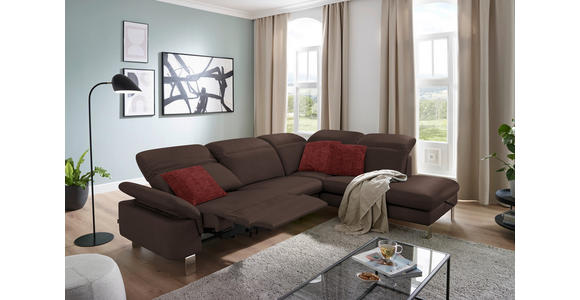 ECKSOFA in Echtleder Dunkelbraun  - Edelstahlfarben/Dunkelbraun, Design, Leder/Metall (309/233cm) - Dieter Knoll