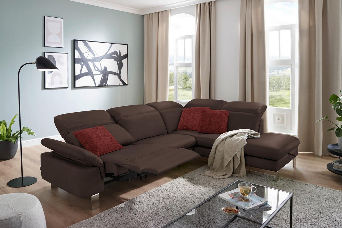 ECKSOFA in Echtleder Dunkelbraun  309/233 cm  - Edelstahlfarben/Dunkelbraun, Design, Leder/Metall (309/233cm) - Dieter Knoll