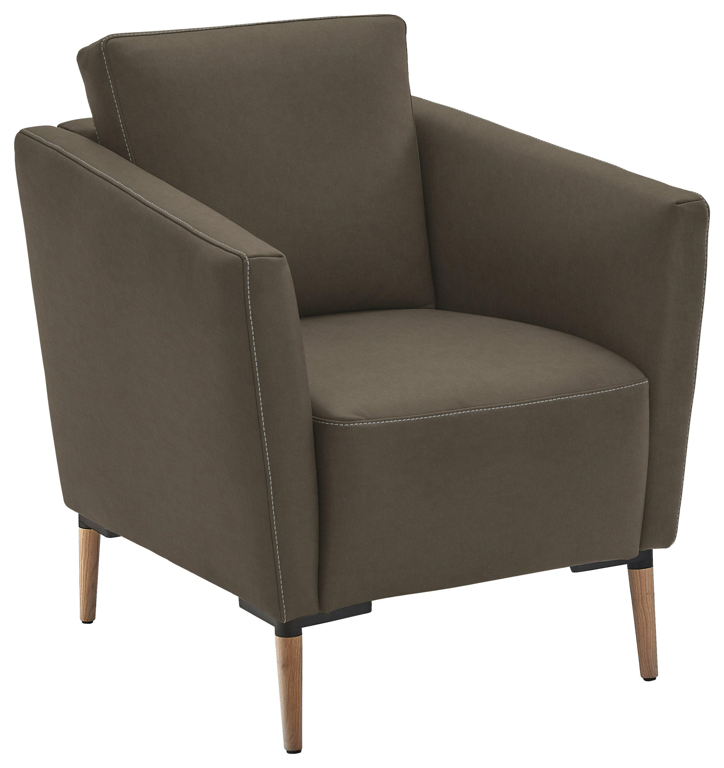 SESSEL in Echtleder Graubraun  - Eichefarben/Graubraun, Natur, Leder/Holz (75/84/76cm) - Valnatura