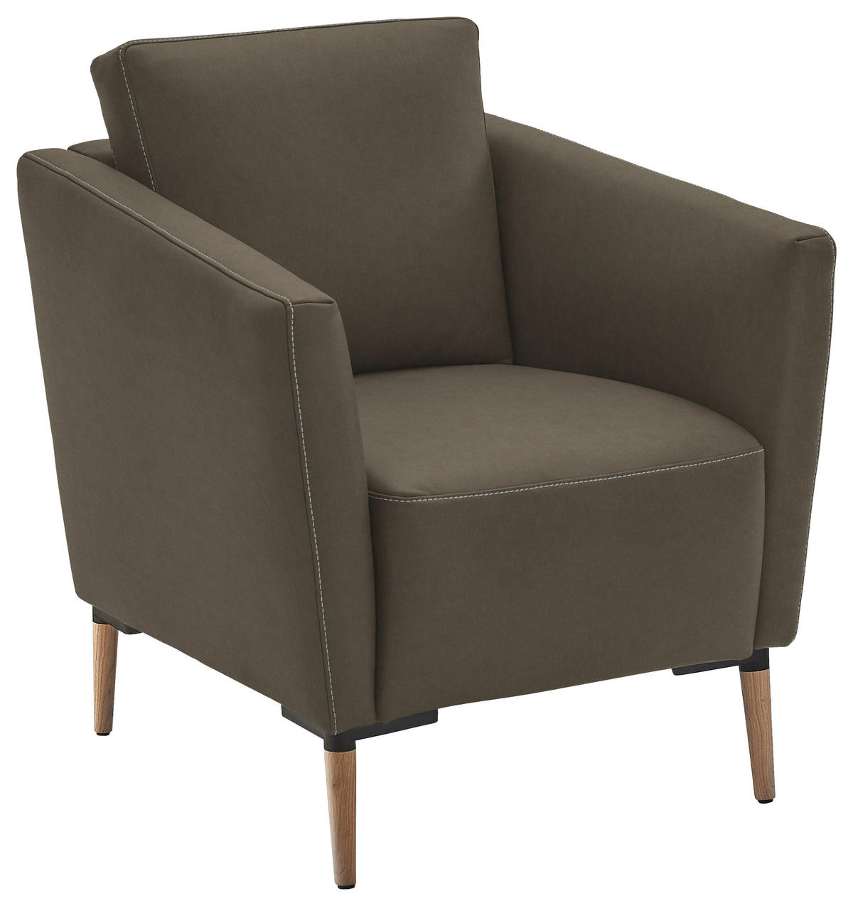 SESSEL in Echtleder Graubraun  - Eichefarben/Graubraun, Natur, Leder/Holz (75/84/76cm) - Valnatura