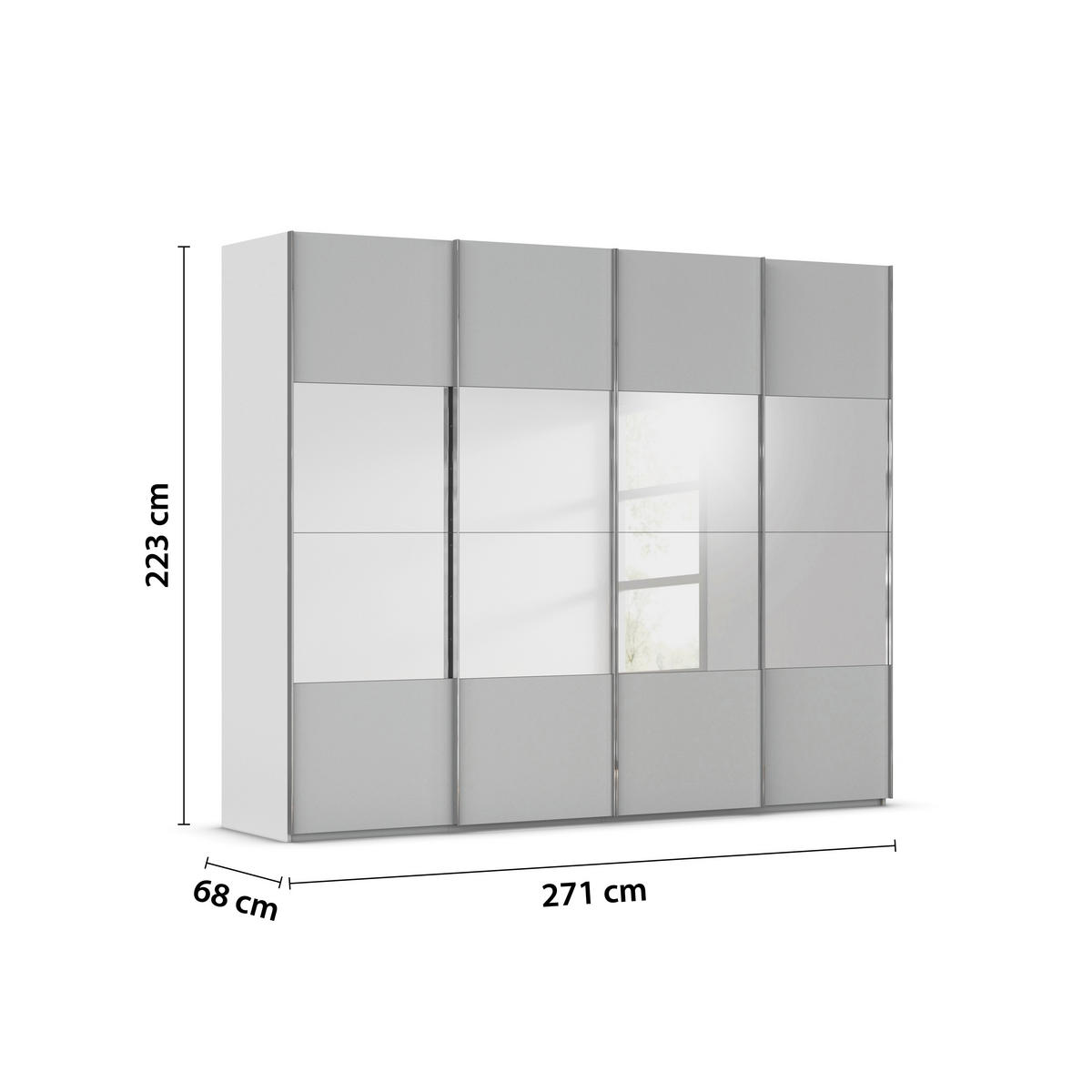 SCHWEBETÜRENSCHRANK 271/223/68 cm 4-türig Grau  - Chromfarben/Grau, Design, Holzwerkstoff/Metall (271/223/68cm) - Novel