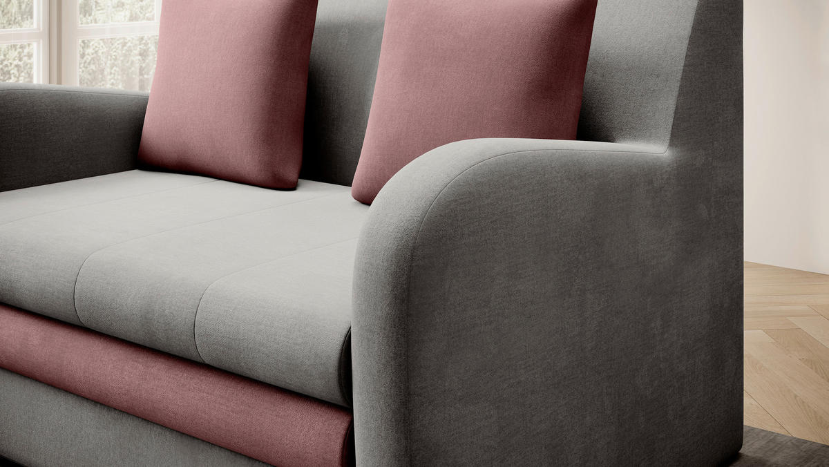 SCHLAFSOFA in Samt Rosa, Hellgrau  - Hellgrau/Schwarz, Design, Kunststoff/Textil (244/97/97cm) - MID.YOU