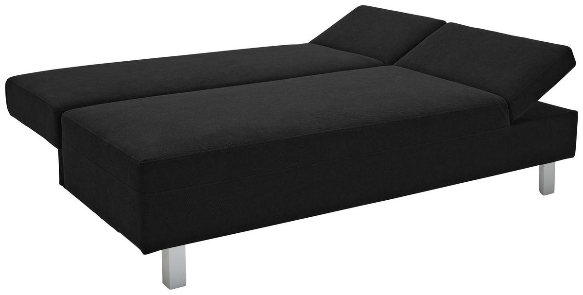 SCHLAFSOFA  mit Stoffauswahl, Schlafen auf Sitzhöhe, Armteil rechts Flachgewebe Schwarz  - Chromfarben/Schwarz, Design, Holz/Textil (205/77-93/99cm) - Novel