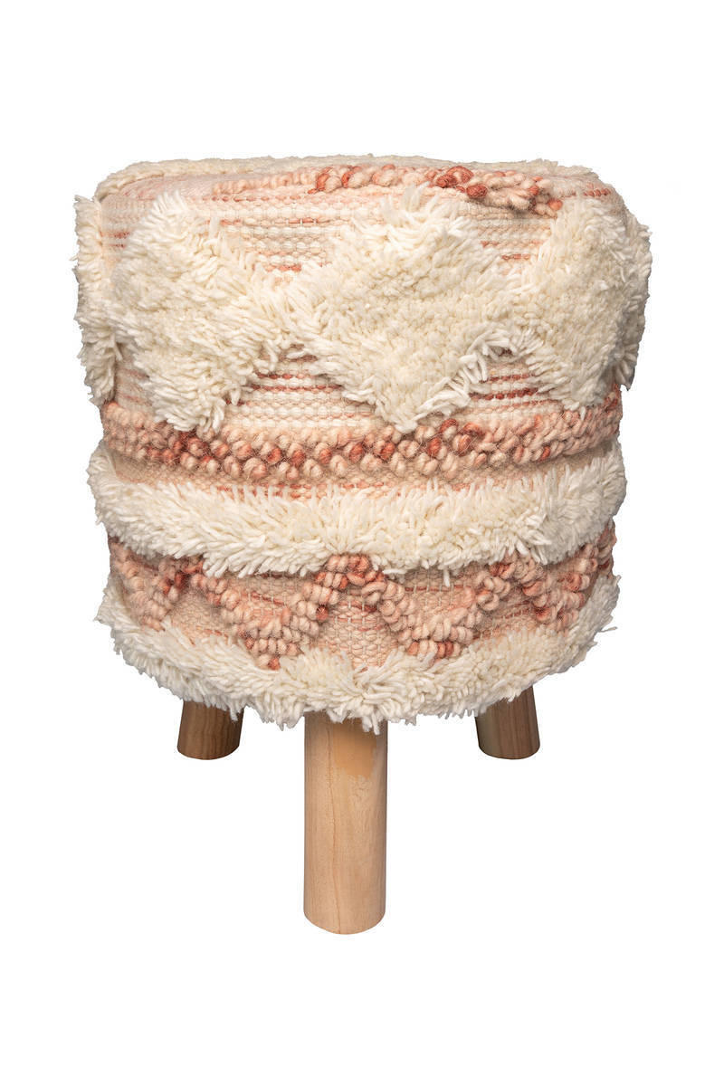 HOCKER Makramee Akazie Creme, Rosa - Creme/Rosa, Trend, Holz/Textil (38/50/38cm) - Kayoom