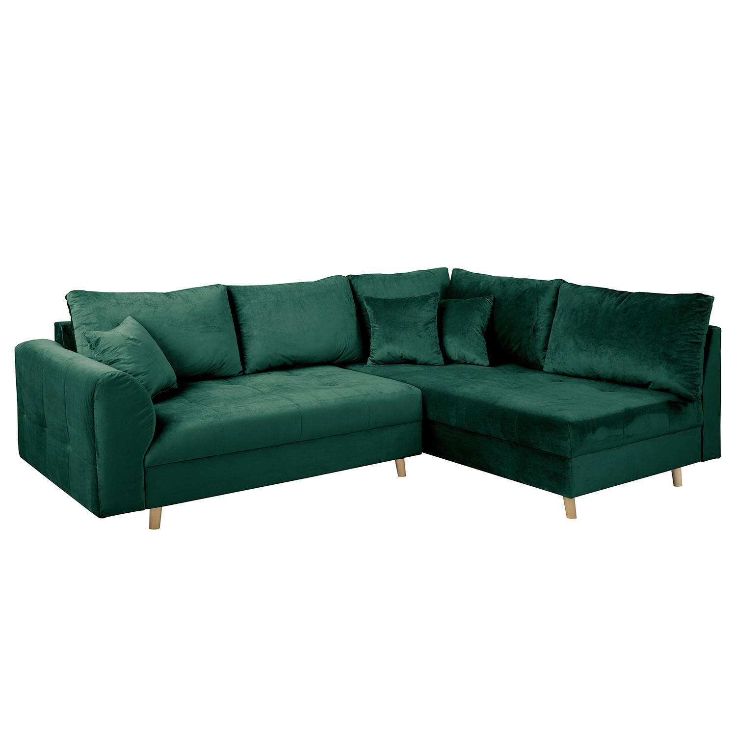 ECKSOFA Ariella in Samt Grün  231/161 cm  - Naturfarben/Grün, Design, Holz/Textil (231/161cm) - Livetastic