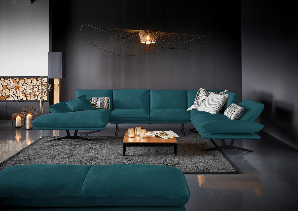 WOHNLANDSCHAFT in Echtleder Petrol  - Petrol/Schwarz, Natur, Leder/Metall (155/359/217cm) - Dieter Knoll