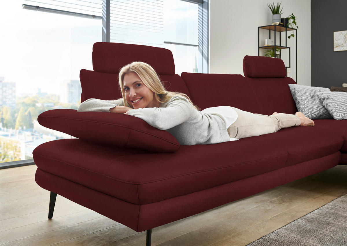 ECKSOFA in Echtleder Rot  - Rot/Schwarz, Design, Leder/Metall (310/180cm) - Dieter Knoll