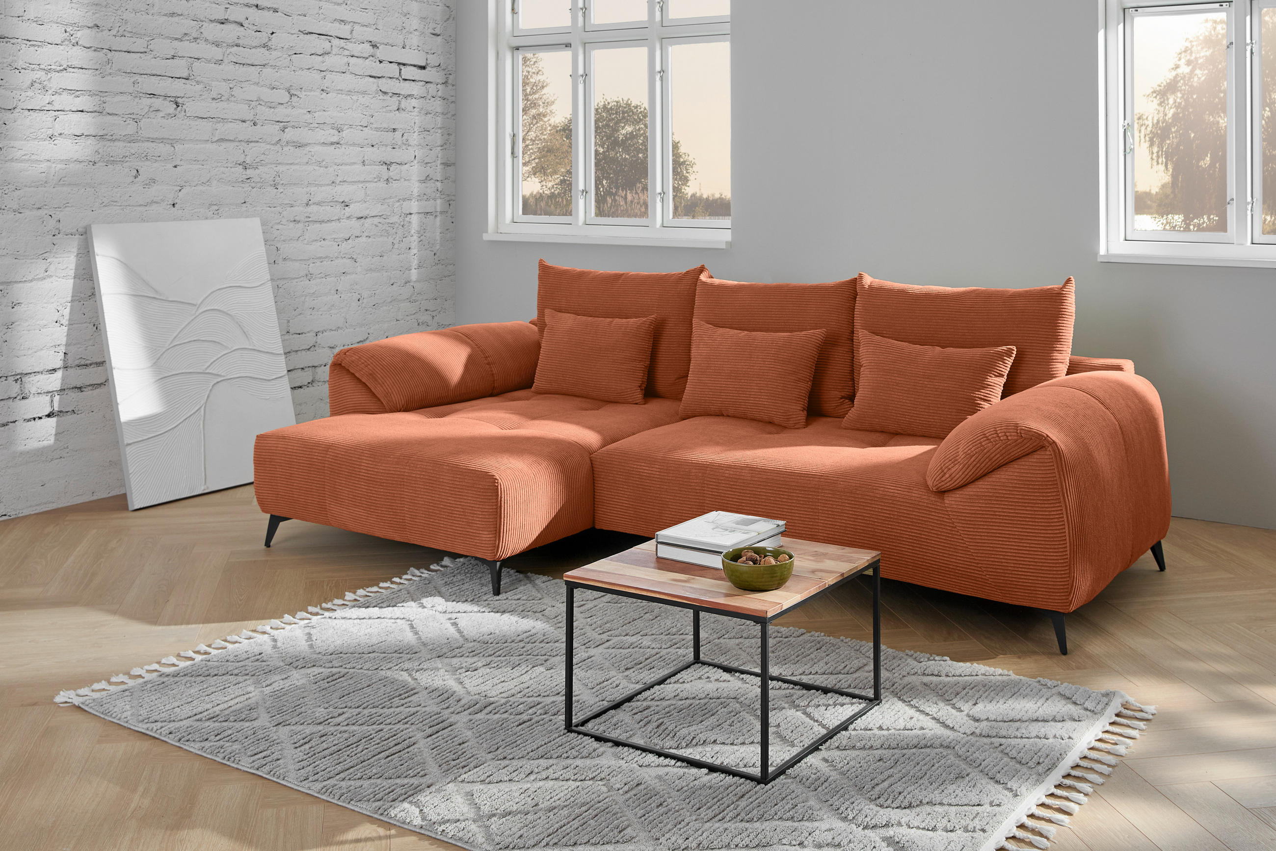ECKSOFA in Cord Rostfarben  - Rostfarben/Schwarz, Konventionell, Textil/Metall (176/311cm) - Carryhome