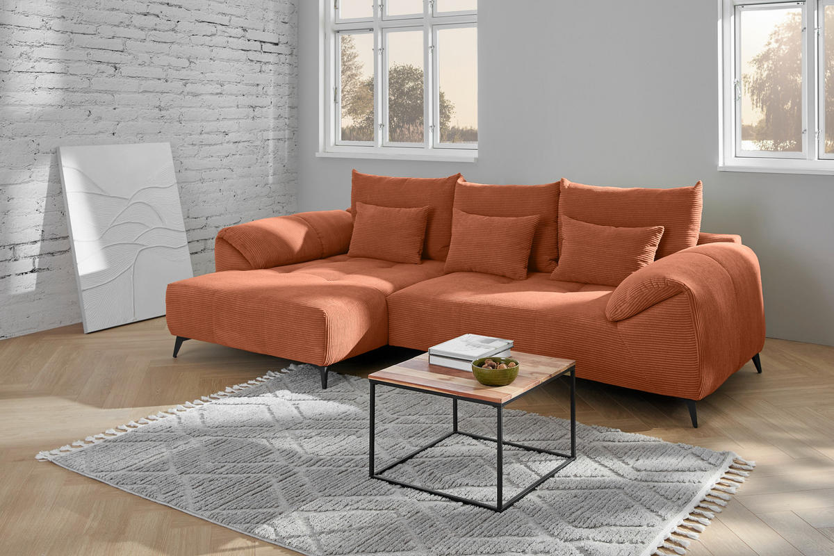 ECKSOFA in Cord Rostfarben  - Rostfarben/Schwarz, Konventionell, Textil/Metall (176/311cm) - Carryhome