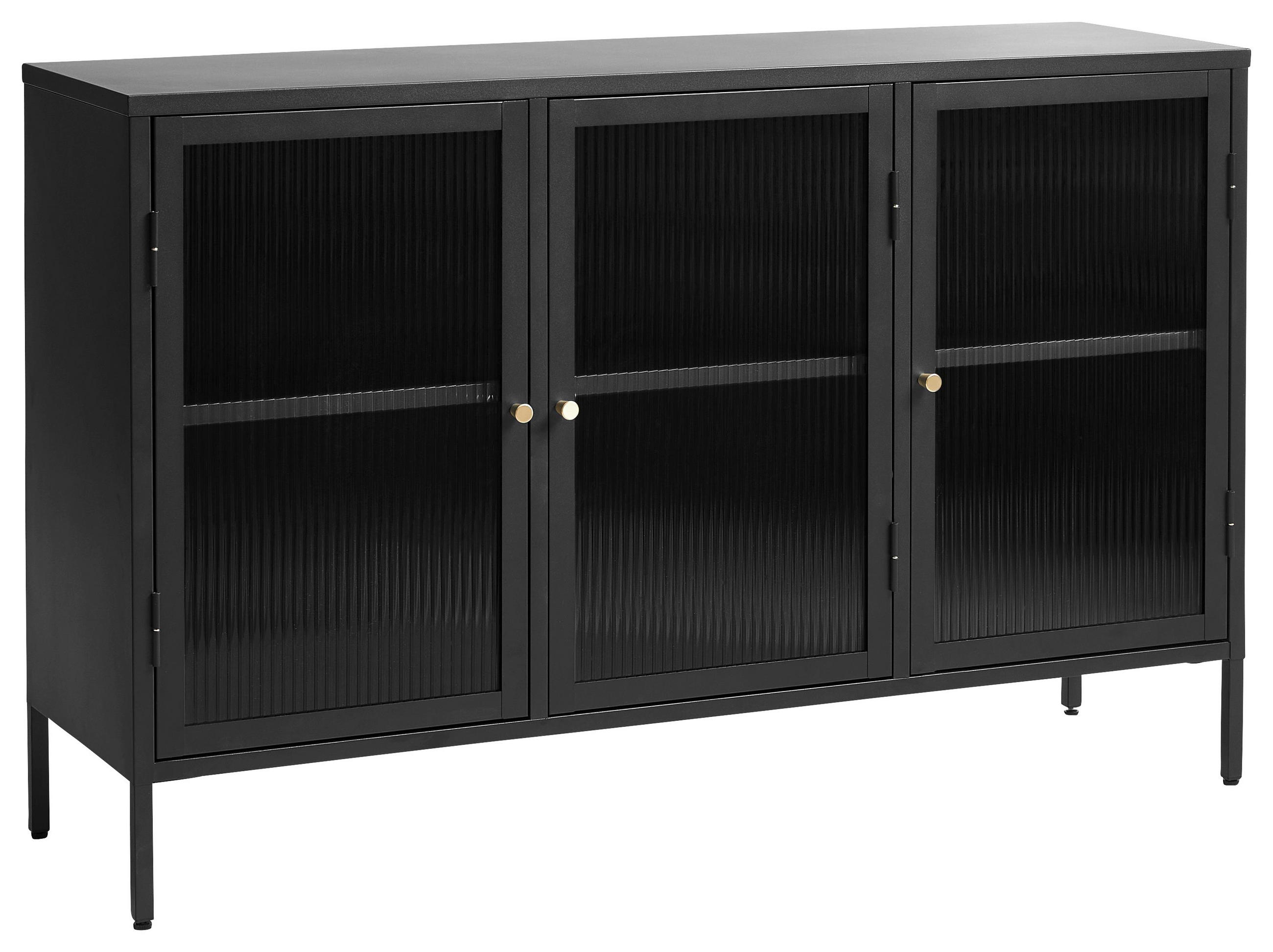 Lomoco Sideboard Bronco Glass Sideboard 3 Section Schwarz, Gold 132x85x40 cm