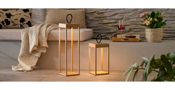 AKKU-TISCHLEUCHTE Miami 15/15/50 cm  - Sandfarben, KONVENTIONELL, Kunststoff/Metall (15/15/50cm) - Dieter Knoll