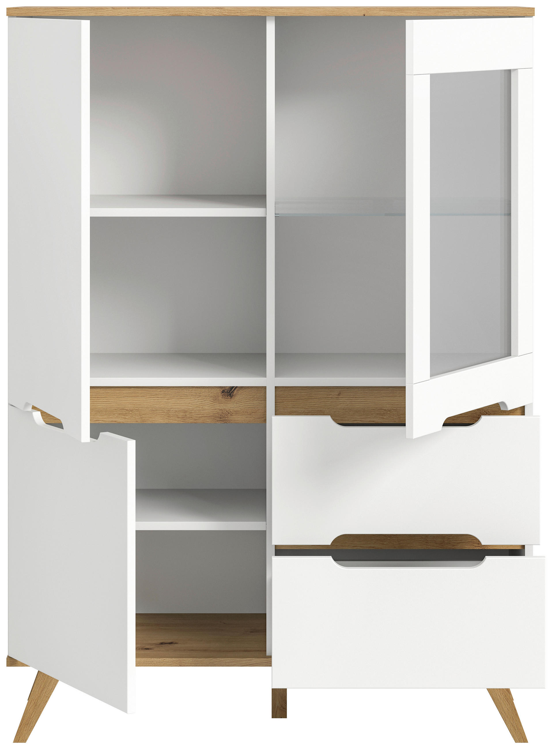 Thumbnail - Mid.you Highboard, Weiß, Eiche, Holzwerkstoff, 3 Fächer, 2 Schubladen, 100x140x40 cm, FSC Mix, Wohnzimmer, Kommoden & Si...