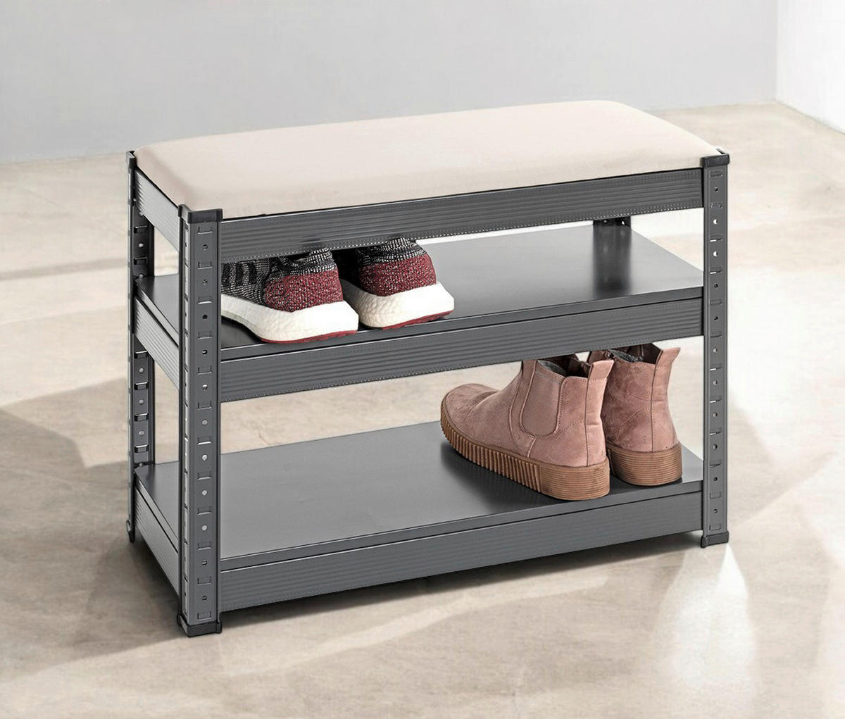 SCHUHREGAL 60/47/28 cm  - Anthrazit/Hellgrau, Design, Textil/Metall (60/47/28cm)