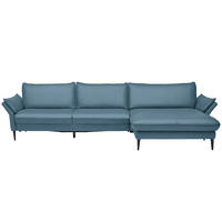 ECKSOFA in Echtleder Hellblau  - Schwarz/Hellblau, Design, Leder/Metall (334/172cm) - Valdera