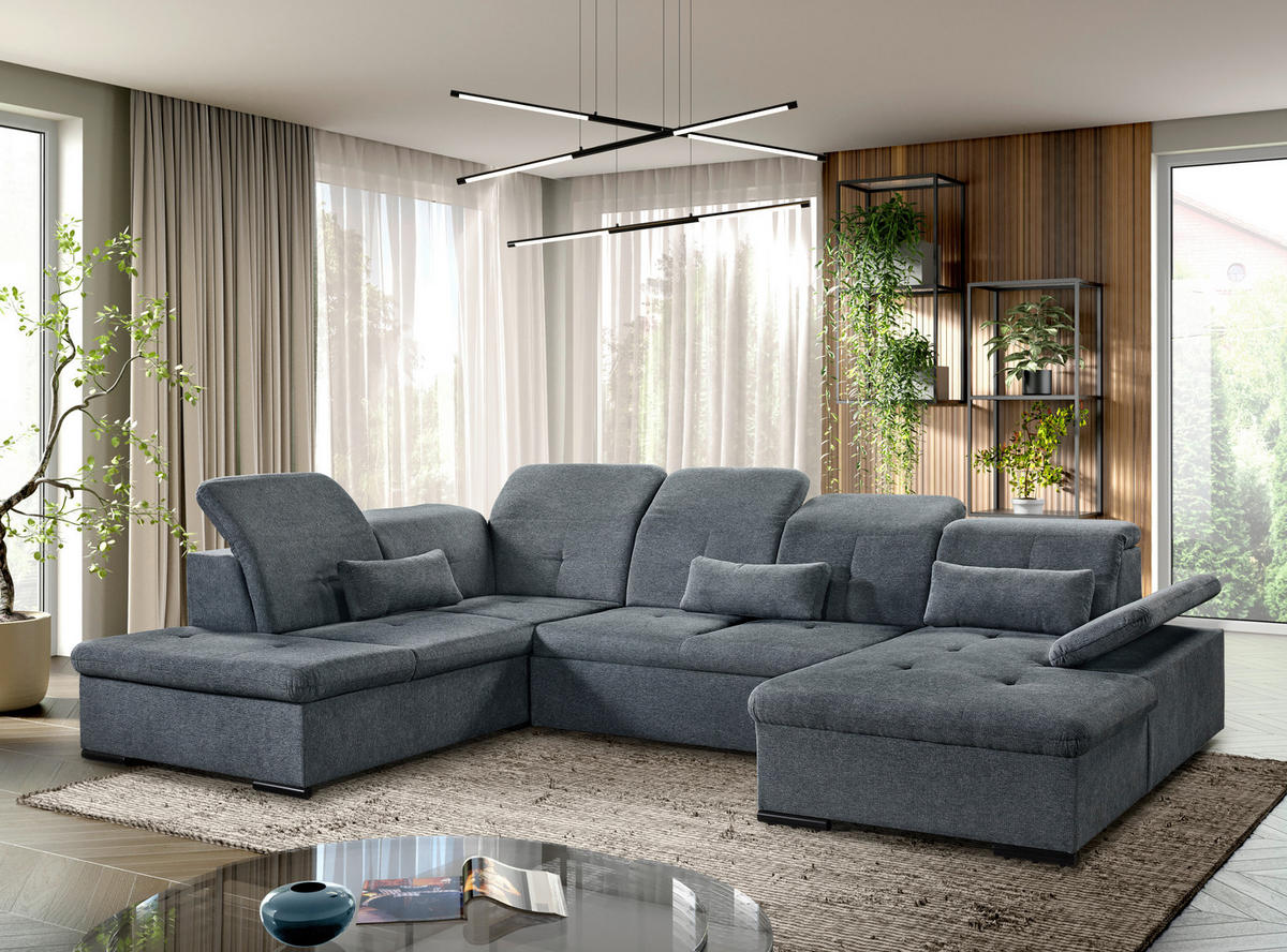 WOHNLANDSCHAFT Dunkelgrau Chenille  - Dunkelgrau/Grau, KONVENTIONELL, Kunststoff/Textil (188/340/240cm) - Carryhome