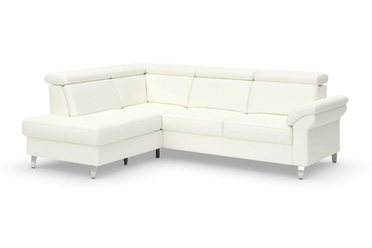 ECKSOFA 194/245 cm ARNGAST E in Echtleder Weiß Kopfteilverstellung  194/245 cm  - Chromfarben/Weiß, Basics, Leder/Textil (194/245cm) - Sit & More