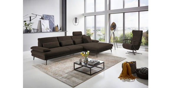 ECKSOFA in Velours Dunkelbraun 310/180 cm - Dunkelbraun/Schwarz, Design, Textil/Metall (310/180cm) - Dieter Knoll