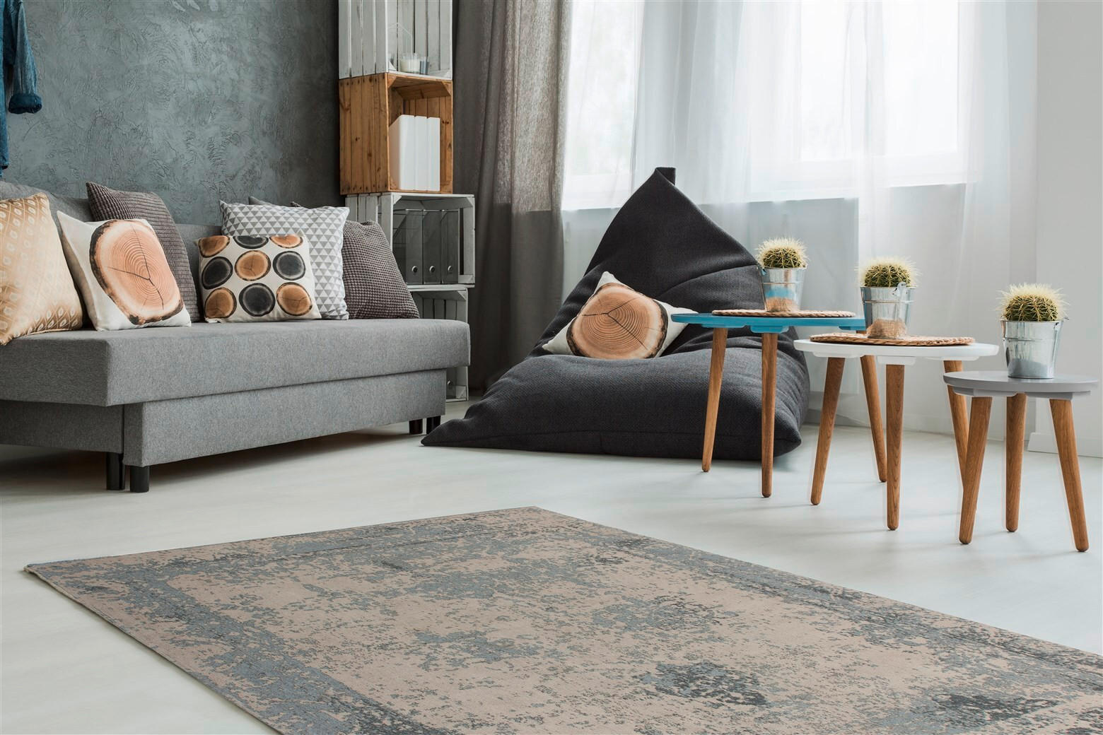 Thumbnail - Kayoom Flachwebeteppich Nostalgia 285 Grau, Grau, Textil, Vintage, rechteckig, 80x150 cm, pflegeleicht, Teppiche & Böden...