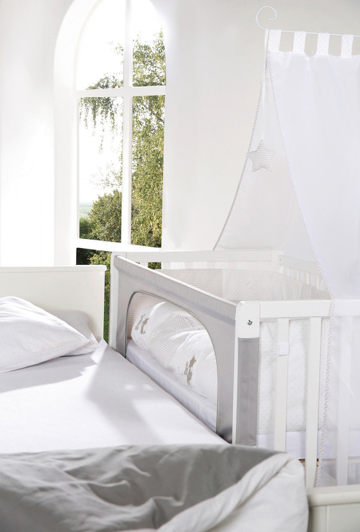 BEISTELLBETT roba Fox & Bunny  - Weiß/Grau, Basics, Holzwerkstoff/Textil (126/157/66cm) - Roba