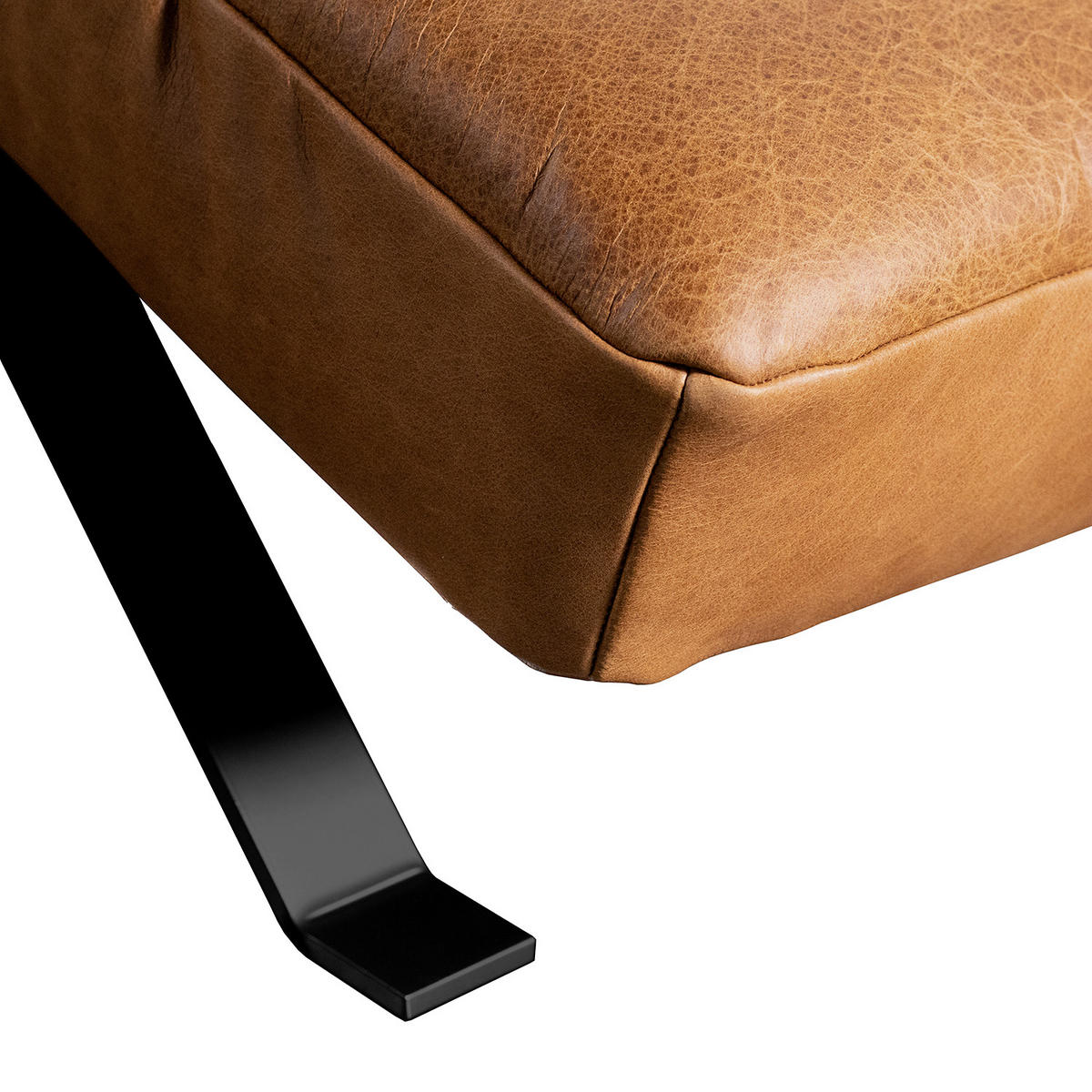 RELAXLIEGE in Echtleder Cognac  - Cognac/Schwarz, Design, Leder/Metall (65/65-95/171cm) - Livetastic