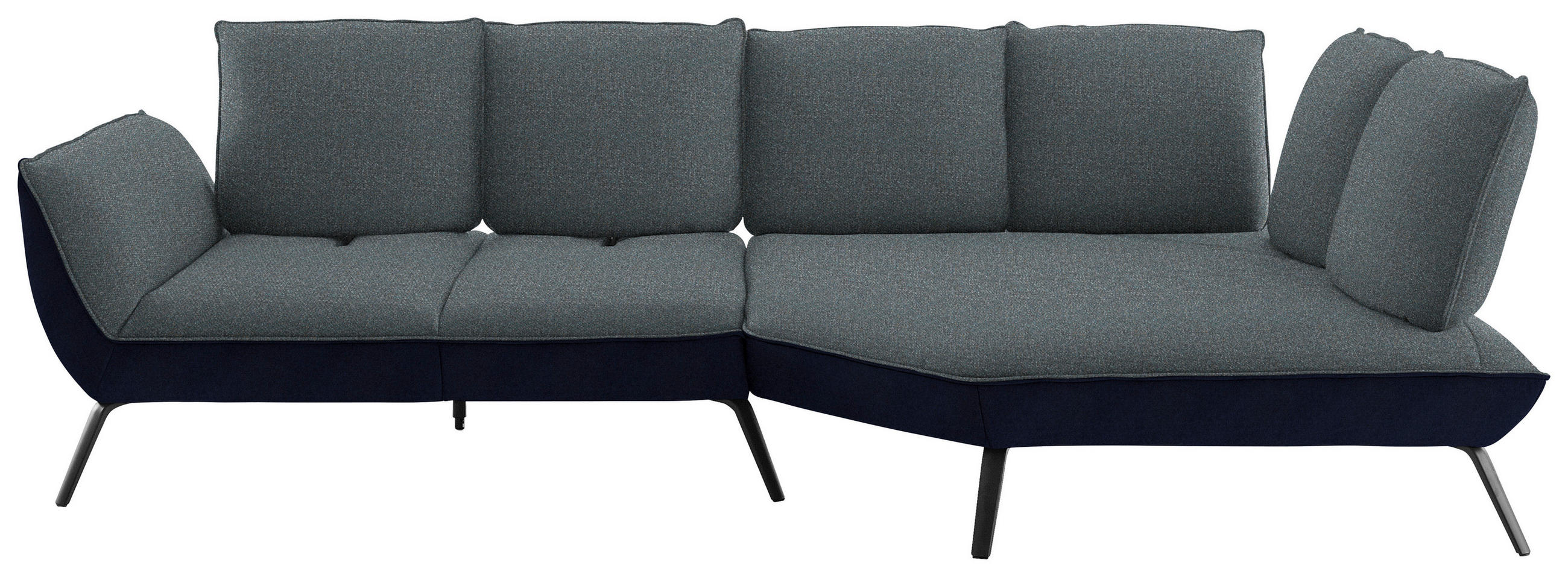 ECKSOFA Blaugrau Flachgewebe Nierenkissen, Rücken echt, Sitztiefenverstellung  - Blaugrau/Schwarz, Design, Textil/Metall (320/169cm) - Moderano
