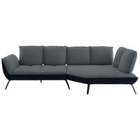 ECKSOFA 320/169 cm  in Flachgewebe Blaugrau Nierenkissen, Rücken echt, Sitztiefenverstellung  320/169 cm  - Blaugrau/Schwarz, Design, Textil/Metall (320/169cm) - Moderano