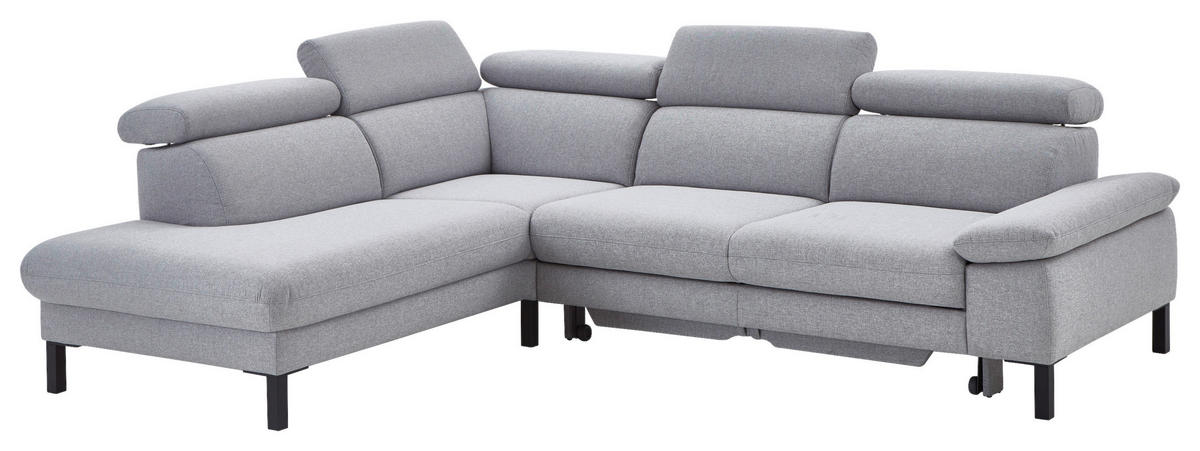 ECKSOFA in Flachgewebe Hellgrau  - Hellgrau/Schwarz, Design, Holzwerkstoff/Textil (217/272cm) - Pure Home Comfort