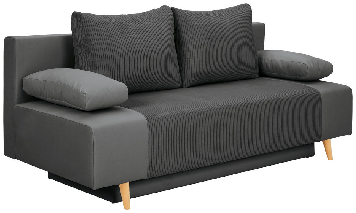 SCHLAFSOFA in Cord, Velours Dunkelgrau  - Dunkelgrau/Buchefarben, Konventionell, Holz/Textil (191/92/89cm) - MID.YOU